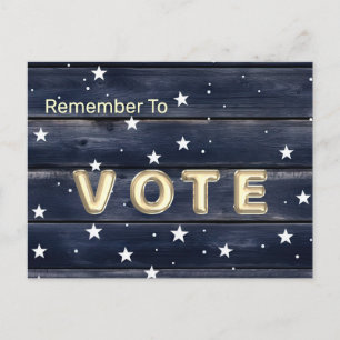 Rustic Blue Wood Stars Vote Postcard