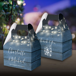 Rustic Blue Wood String Lights Wedding Favour Box