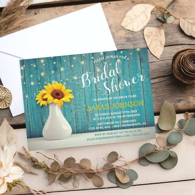 Rustic Blue Wood | Sunflower Bridal Shower Invitation (Creator Uploaded)