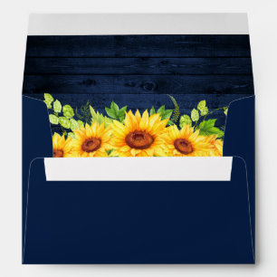Rustic Blue Wood Sunflower Floral Invitation Blue Envelope