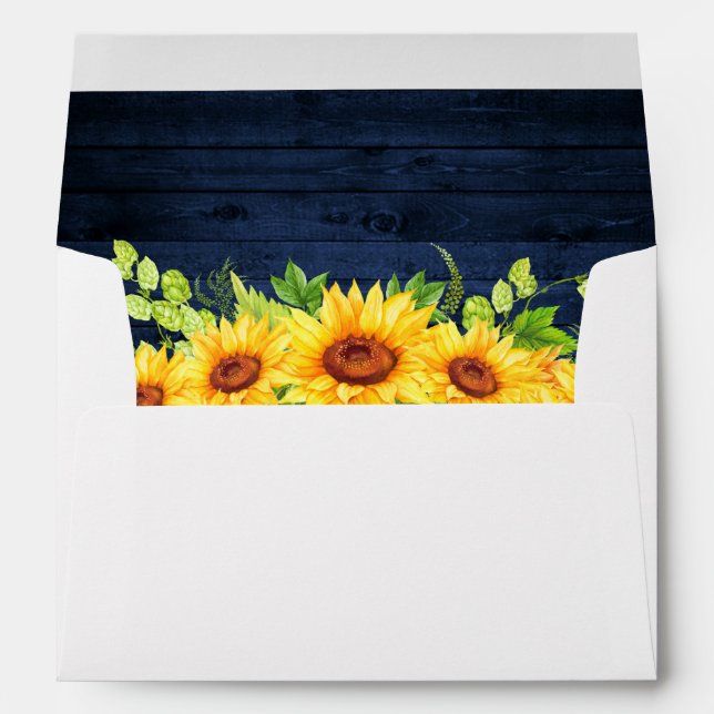 Rustic Blue Wood Sunflower Floral Invitation Envelope (Back (Bottom))