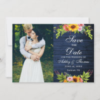 Rustic Blue Wood Sunflower Floral Photo