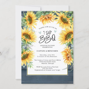 Rustic Blue Wood Sunflower I Do BBQ Bridal Shower Invitation