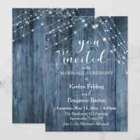 Rustic Blue Wood, White Light Strings Wedding