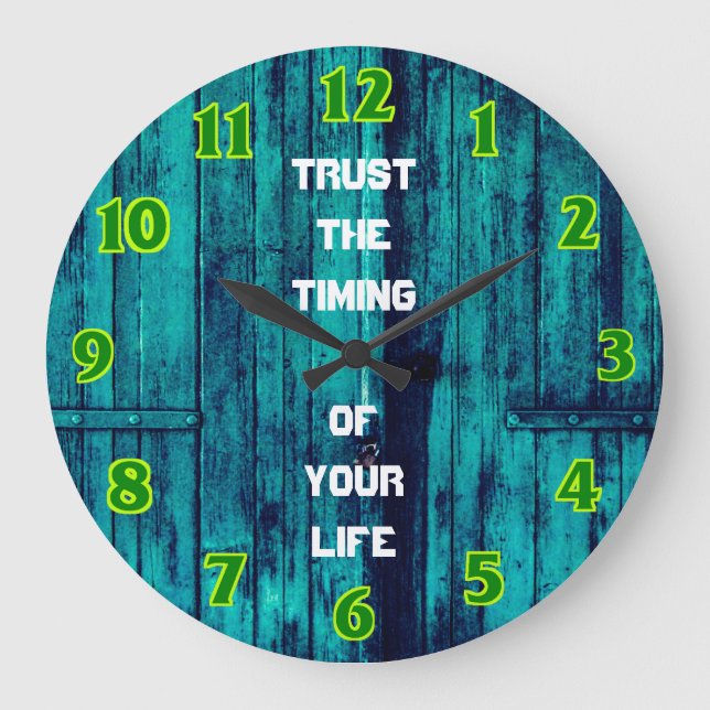 Rustic blue wooden with quote beach large clock (Front)