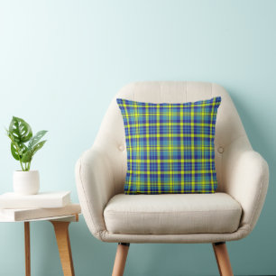 Rustic Blue Yellow Scottish Tartan Plaid Pattern Cushion