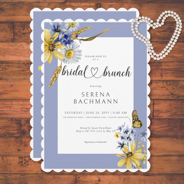 Rustic Blue & Yellow Wildflowers Bridal Brunch Invitation (Rustic Blue & Yellow Wildflowers Bridal Brunch Invitation)