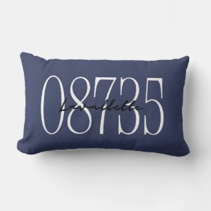 Rustic Blue Zip Code Town Personalised Pillow