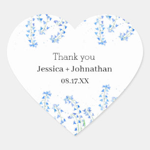 Rustic Bluebells Blue Floral Thank You Favour  Heart Sticker