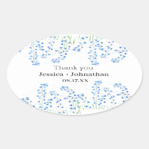 Rustic Bluebells Blue Floral Thank You Favour Oval Sticker