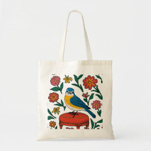 Rustic Bluebird and Wildflower Folk Art  Tote Bag