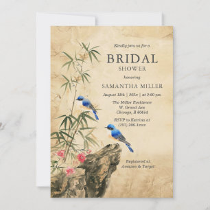 Rustic Bluebird Bridal Shower Invitation with Bamb