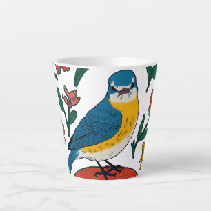 Rustic Bluebird on Pouf in Folk Art Latte Mug