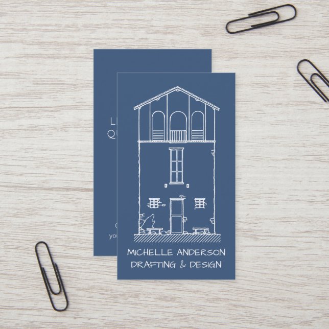 Rustic Blueprint Contractor Carpenter Vertical Business Card (Front/Back In Situ)