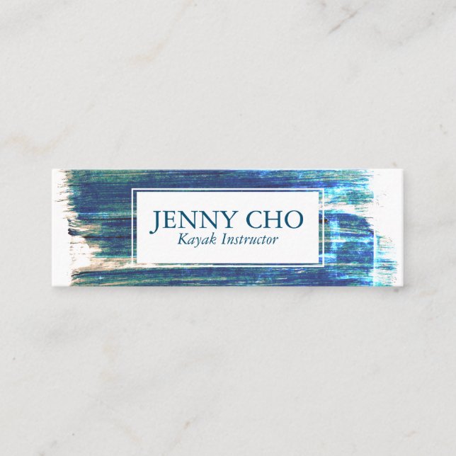 Rustic Blues paint stripe hand painted Mini Business Card (Front)