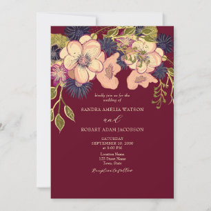 Rustic Blush and Burgundy Floral Wedding Invite