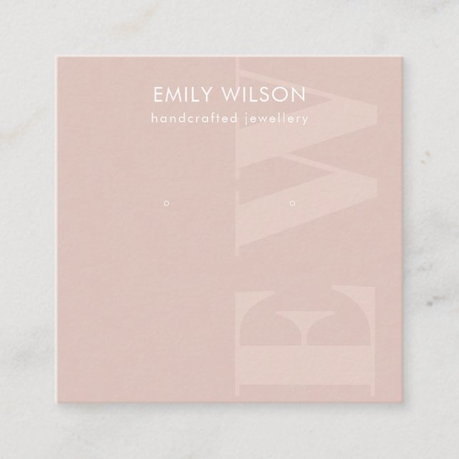 Rustic Blush Bold Monogram Stud Earring Display Square Business Card (Front)