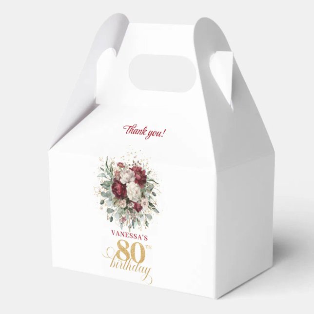 Rustic Blush Burgundy 80th Birthday Favour Boxes (Rustic Blush Burgundy 80th Birthday Favor Box)