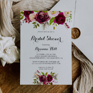 Rustic Blush Burgundy Floral Bridal Shower Invitation