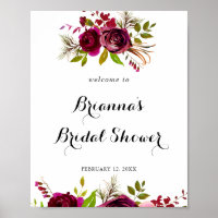 Rustic Blush Burgundy Floral Bridal Shower Welcome