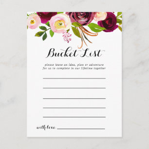 Rustic Blush Burgundy Floral Bucket List Cards