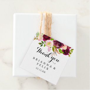 Rustic Blush Burgundy Floral Calligraphy Wedding Favour Tags