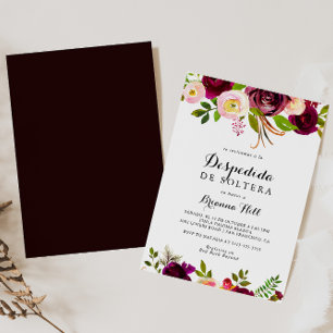 Rustic Blush Burgundy Floral Spanish Bridal Shower Invitation