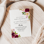 Rustic Blush Burgundy Floral Spanish Wedding Invitation<br><div class="desc">This rustic blush burgundy floral Spanish wedding invitation is perfect for a modern wedding. The design features pink,  blush,  red,  burgundy and bordo watercolor flowers with green foliage.</div>