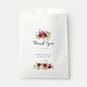 Rustic Blush Burgundy Floral Thank You Wedding Favour Bag