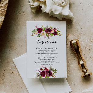 Rustic Blush Burgundy Floral Wedding Directions Enclosure Card