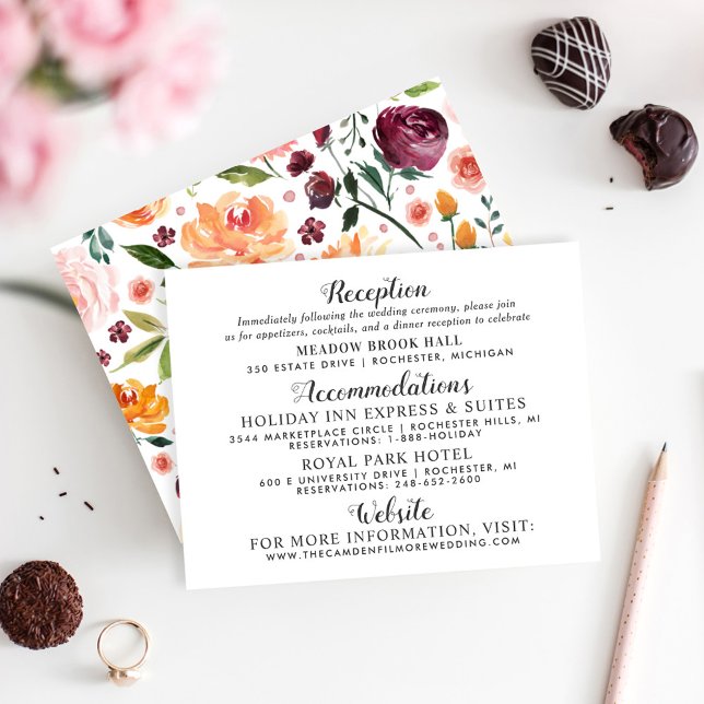 Rustic Blush Burgundy Floral Wedding Information Enclosure Card (Creator Uploaded)