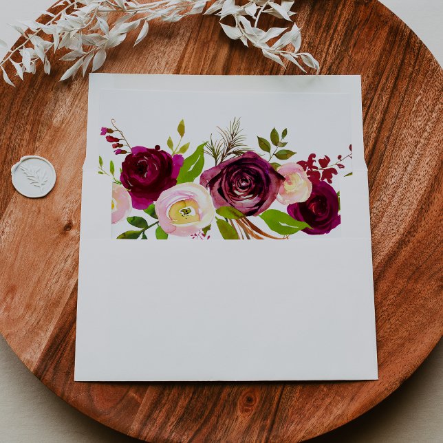 Rustic Blush Burgundy Floral Wedding Invitation Envelope (Creator Uploaded)