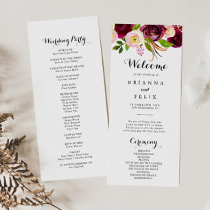 Rustic Blush Burgundy Floral Wedding Program