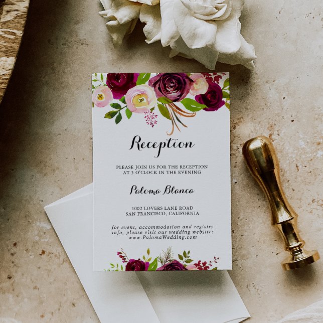 Rustic Blush Burgundy Floral Wedding Reception Enclosure Card (Creator Uploaded)