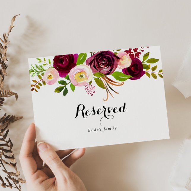 Rustic Blush Burgundy Floral Wedding Reserved Sign (Creator Uploaded)