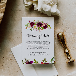 Rustic Blush Burgundy Floral Wedding Wishing Well Enclosure Card