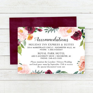 Rustic Blush Burgundy Floral Wreath Accommodations Enclosure Card
