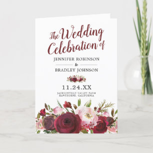 Rustic Blush Burgundy Flowers Wedding Ceremony Program