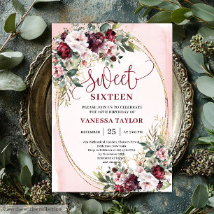 Rustic Blush Burgundy Gold Sweet Sixteen Invites