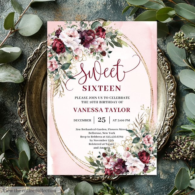 Rustic Blush Burgundy Gold Sweet Sixteen Invites (Rustic Blush Burgundy Gold Sweet Sixteen Invitation

)