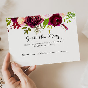 Rustic Blush Burgundy Guess How Many Game Card
