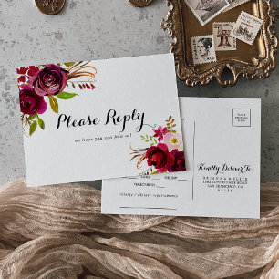 Rustic Blush Burgundy Menu Choice RSVP Postcard