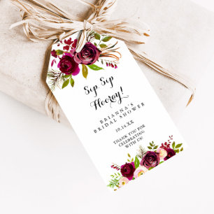 Rustic Blush Burgundy Sip Sip Hooray Bridal Shower Gift Tags