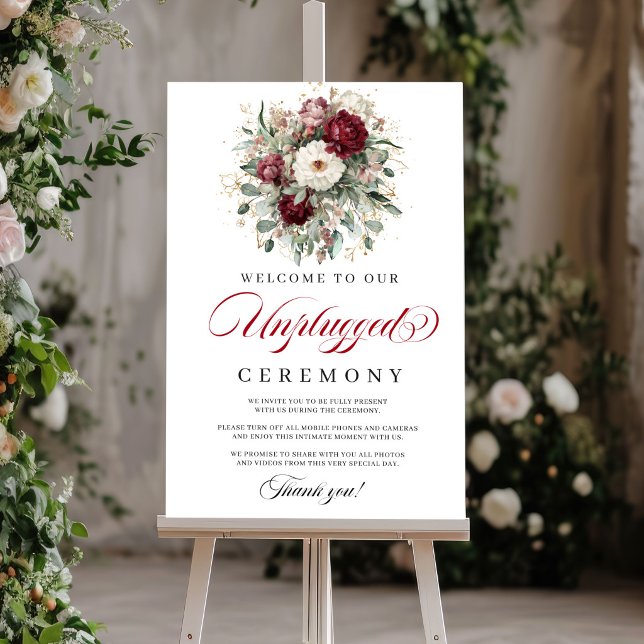 Rustic Blush Burgundy Unplugged Ceremony Sign (Rustic Blush Burgundy Unplugged Ceremony Sign)