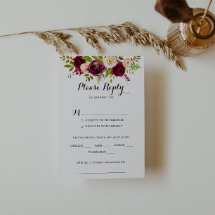 Rustic Blush Burgundy Wedding Menu Choice RSVP