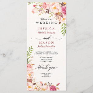 Rustic Blush Burgundy Wedding Program