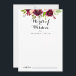 Rustic Blush Burgundy Wedding Words of Wisdom Advice Card<br><div class="desc">This rustic blush burgundy wedding words of wisdom advice card is perfect for a modern wedding. The simple and elegant design features classic and fancy script typography in black and white. These cards are perfect for a wedding, bridal shower, baby shower, graduation party & more. Personalise the cards with the...</div>