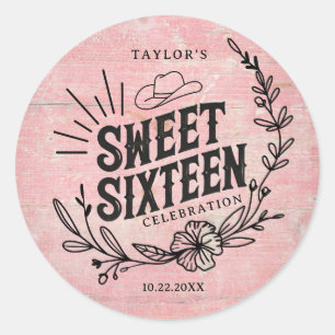 Rustic Blush Cowgirl Floral Sweet Sixteen Sticker