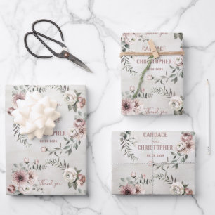 Rustic Blush Eucalyptus Wreath Wedding Thank You  Wrapping Paper Sheet