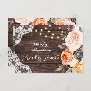 Rustic Blush Floral Be My Maid of Honour with Phot Invitation
